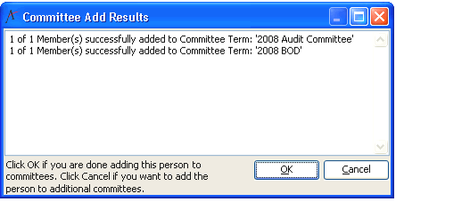Committees Add Results Confirmation Message