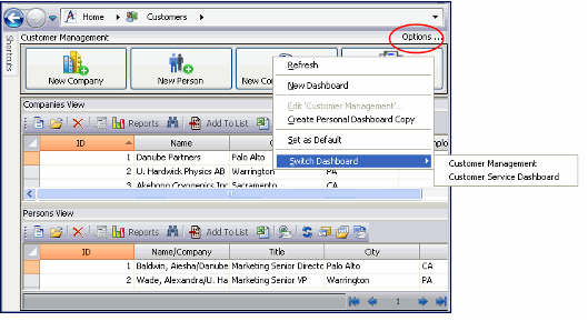 Selecting the Switch Dashboard Option in the Desktop Interface