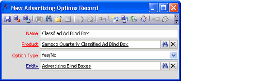 Sample Advertising Options Record