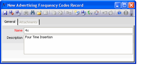 Sample Advertising Frequency Codes Record