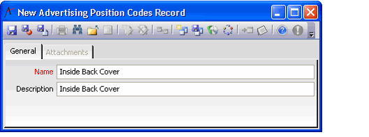 Sample Advertising Position Code Record