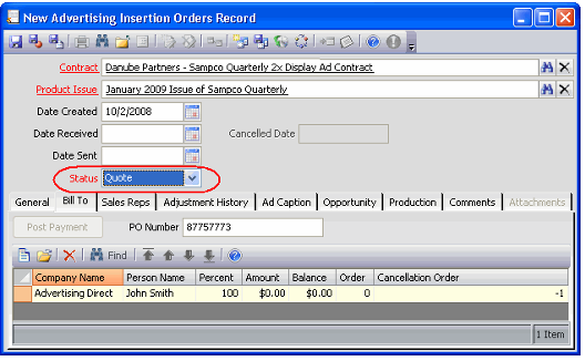 Sample Generating an Orders Record from an Insertion Order