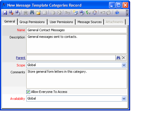 Message Template Categories Record