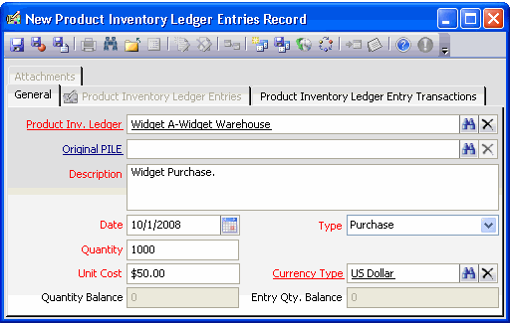Product -Inventory -Ledger Entries Record 