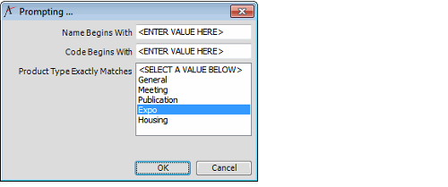 Prompt Dialog for the Product Lookup View