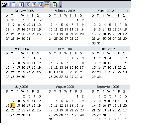 Revenue Recognition Dates Calendar View