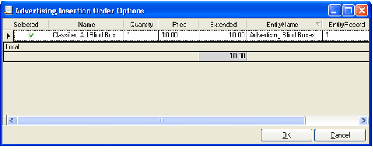 Sample Advertising Insertion Order Options Dialog Box