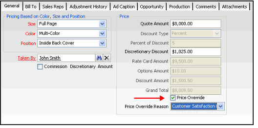 Sample Price Overrides on Insertion Order