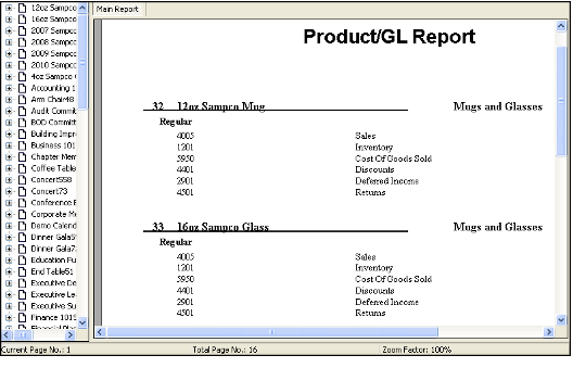 Products and GL Accounts Report