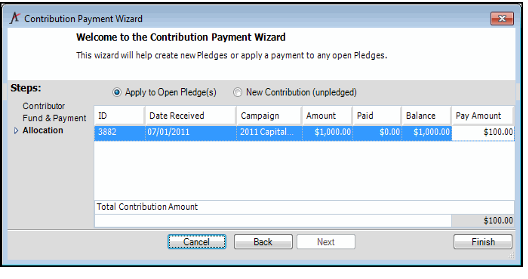 Allocate -Payment to Pledges