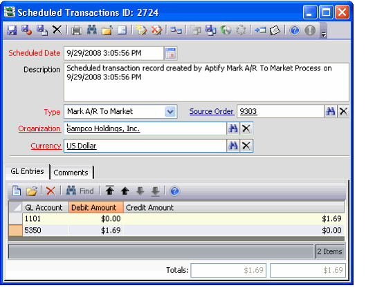 Scheduled Transaction to Record Gain or Loss 