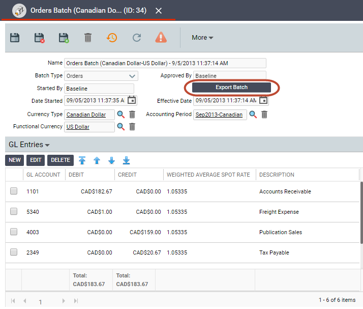 Export Batch Button in Sample Batches Record