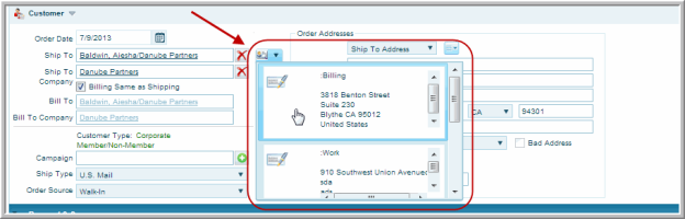 Order Form Address Selector