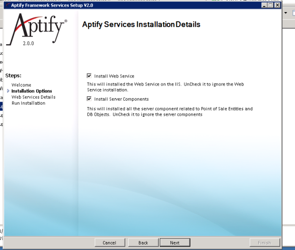 Services Installation Details Screen 1