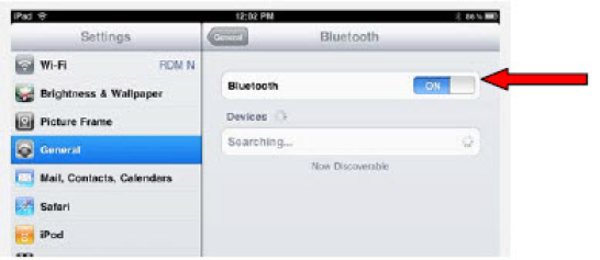 iPad's Bluetooth Settings