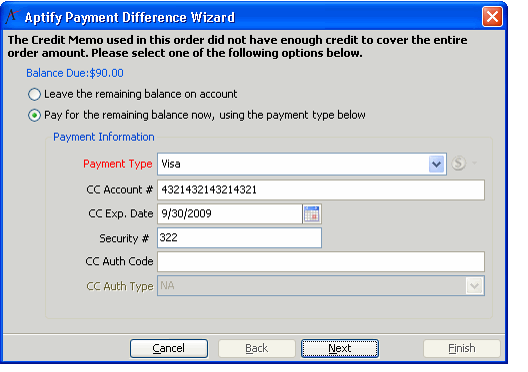 Payment Difference Wizard