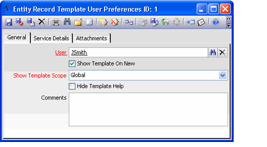 Entity Record Template User Preferences Form