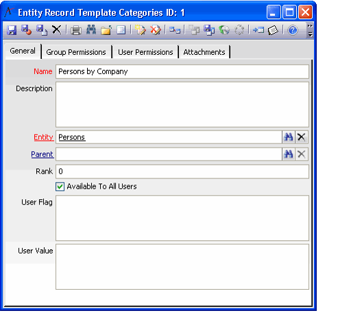 Entity Record Template Categories Form