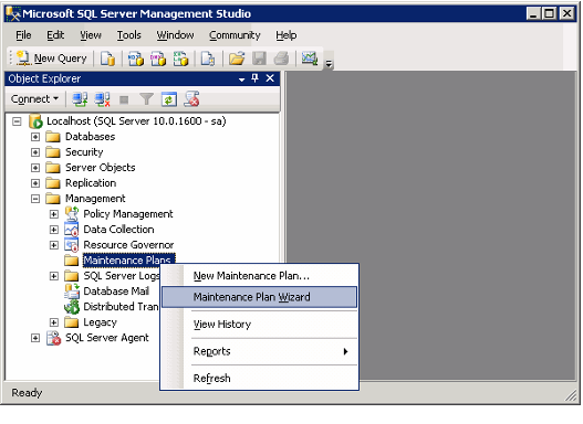 Opening New Maintenance Plan Wizard in SQL Server 