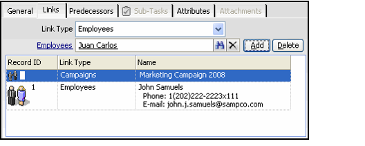 Task Linked to a Campaign and -Employees
