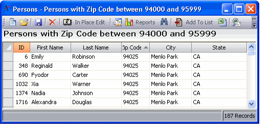 List View -Filtered by ZIP Code Range