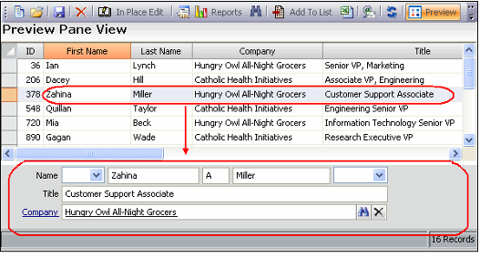 List View with Preview Pane for Persons 