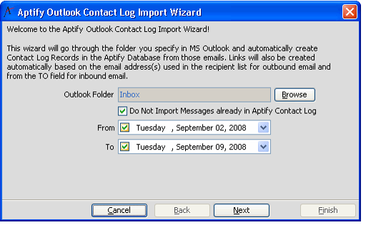 Outlook -Contact Log Import Wizard