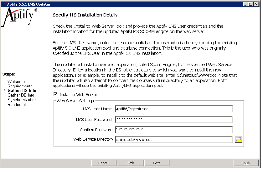 Specify IIS Installation Details Option