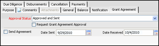 Grant Agreement Tab