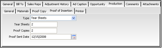 Proof of Insertion Tab on Insertion Order Production Tab