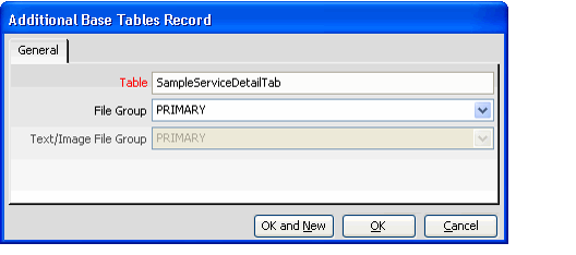 Specifying a New Table Name and File Group