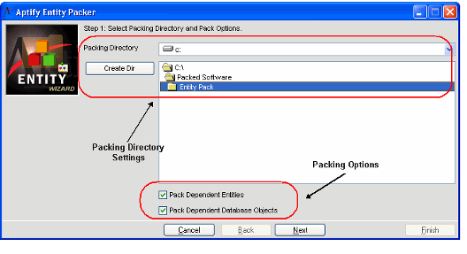 Select Packing Directory and Packing Options