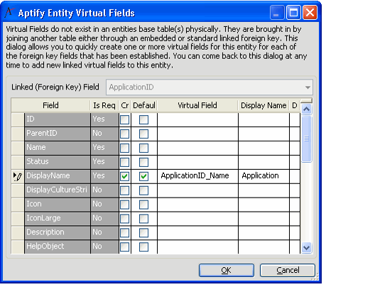 Aptify Entity Virtual Fields Dialog