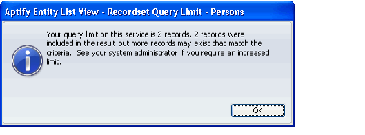 Recordset Query Limit Message