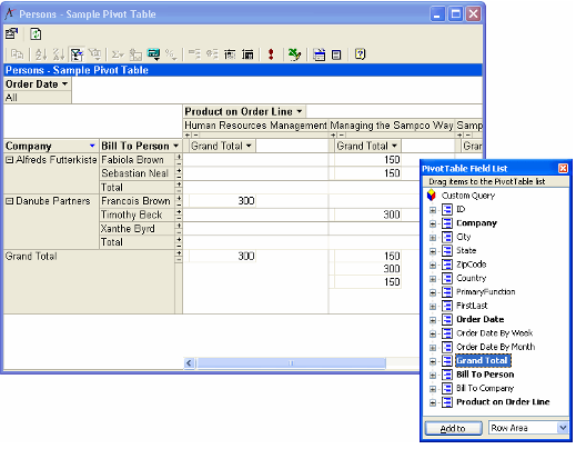 Pivot Table with Sample Fields