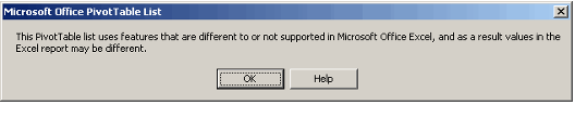Export to Excel Message