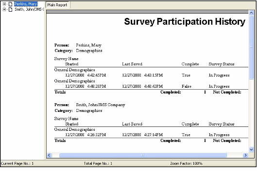 Surveys by Person Report