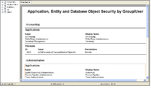 Group Entity and Database Object Security Report