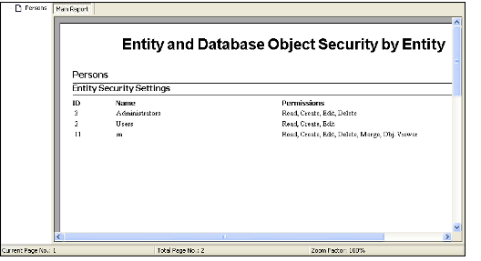 Entity and Database Object Security By Entity Report