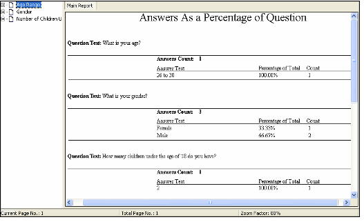 Answers As A Percentage of A Question Report
